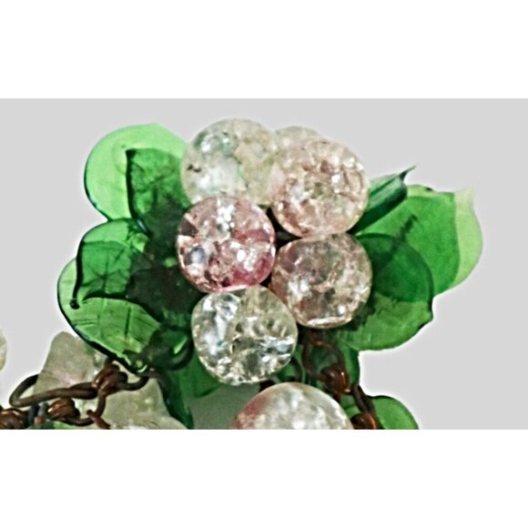 Vintage 1930’s Miriam Haskell Green Glass Beads Leaf Tassel Brooch - Picture 2 of 6